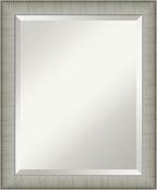 Amanti Art Silver Bathroom Mirror for Over Sink, 23x19 Elegant Brushed Pewter Narrow Rectangle Vanity Mirror, Small Casual Frame, Hangs Horizonally and Vertically, Bathroom Wall Decor, Beveled Edge