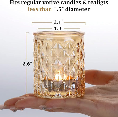 12pcs Gold Votive Candle Holders- Tealight Candle Holder for Table Centerpiece, Glass Candle Holder for Wedding Table Decor, Home Decor and Party Decor