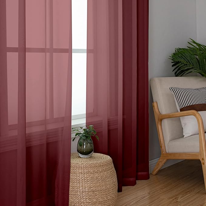 Aiyufeng Burgundy Sheer Curtains for Bedroom - Beautiful Semi Sheer Curtains Privacy for Bedroom Bathroom Kitchen Dining Office Window, 40 Wide x 54 inches Long, 2 Pcs
