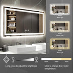 Backlit Bathroom Mirror, 55x30 Inch Gradient Front and Backlit Mirror, 3 Colors Dimmable CRI>90 Double Lights, IP54 Enhanced Anti-Fog, Hanging Plates Wall Mount LED Bathroom Mirror
