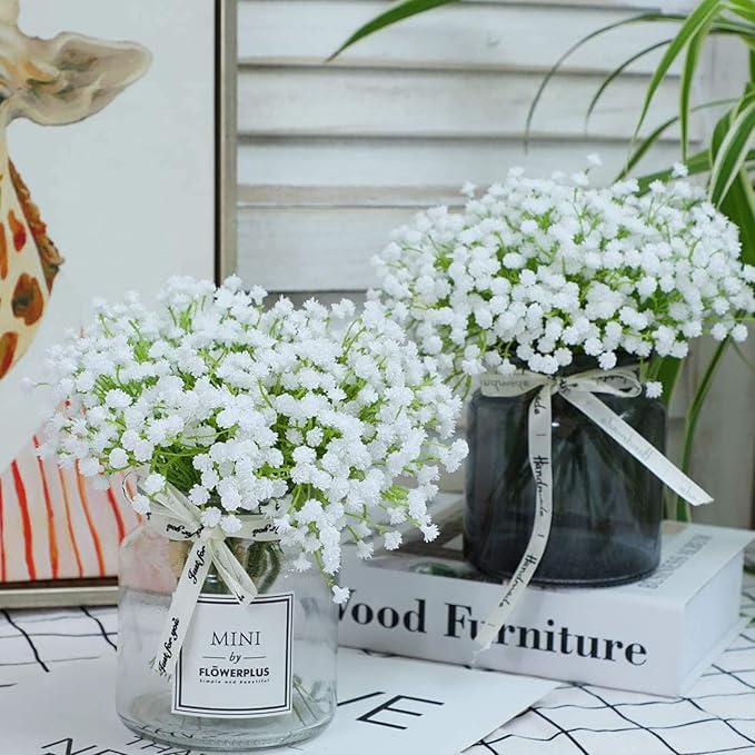 N&T NIETING Babys Breath Artificial Flowers Bulk White, 24Pcs Fake Gypsophila Bouquet Flowers Real Touch Faux Babies Breath for Wedding Centerpieces, Party Decor, Home Floral Arrangements, White