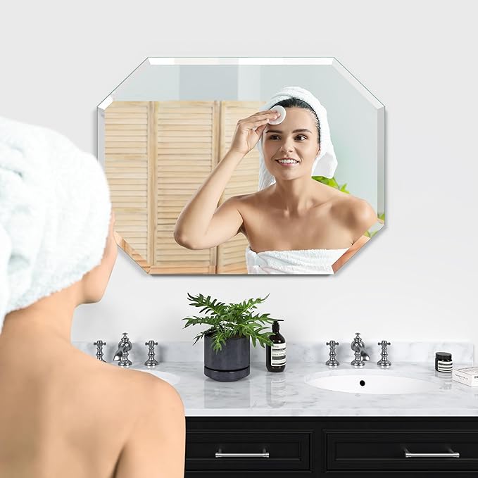Silver Wall Mirror-Beveled Edge Frameless Mirror for Bathroom, Vanity, Bedroom, Rectangle Mirrors （20X28inch）