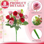 Zeyune 8 Pack 12 Inch Wedding Bouquets for Bride Bridesmaid Red and Pink Artificial Rose Bouquet Fake Silk Roses Flowers Bunches Bulk for Home Office Garden Parties Decoration