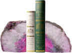 AMOYSTONE Brazilian Rock Bookends 1 Pair Pink Agate Geode Bookends 3-4 Lbs for Video Games CDs Unique Bookends Home Decorative