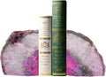 AMOYSTONE Large Pink Agate Decorative Bookends Dyed Polished 1 Pair 6-8 Lbs Natural Heavy Duty Crystal Book Stopper
