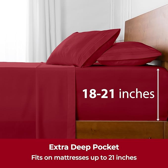 Mellanni Extra Deep King Sheets - 4 PC Iconic Collection Bedding - Hotel Luxury, Ultra Soft, Cooling Bed Sheets - Wrinkle, Fade, Stain Resistant (King, Brick Red)