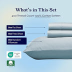 California Design Den Soft Twin Sheets Set - 400 Thread Count Sateen, Natural 100% Cotton Sheets, Deep Pockets, Cooling and Durable Bedding Set for Dorm Rooms & Adults - Sky Blue
