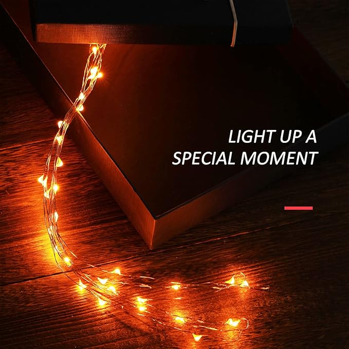 Mini Halloween Fairy Lights Battery Operate, 4 Pack Copper Wire Night Lights 3*AAA Battery Powered Led Starry Fairy String Lights for Bedroom, Christmas, Party, Decoration(5m/16ft Orange)