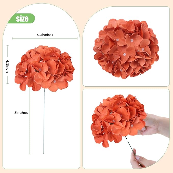 AVIVIHO 65pcs Burnt Orange Hydrangea Artificial Flowers Bulk (Not Squished) Realistic e Fake Hydrangeas Silk Flowers with Stems for Home,Weddings,Party Table Centerpieces,Arch,Florals Decorations
