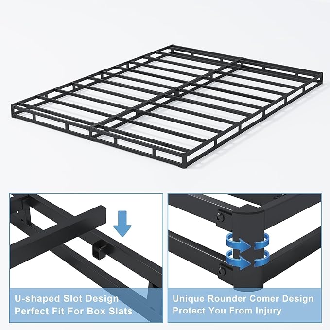4 Inch Box Spring for Queen Bed Base, Low Profile Metal Queen Size Box Spring with Fabric Cover, 3000 Lbs Max Weight Capacity Mattress Foundation, Noise-Free, Easy Assembly