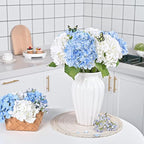 4Pcs Real Touch Hydrangea Artificial Flowers, Blue White Fake Hydrangea Flowers, 21" Lifelike Latex Faux Hydrangea Flowers for Wedding Bouquet Home Decor Centerpieces