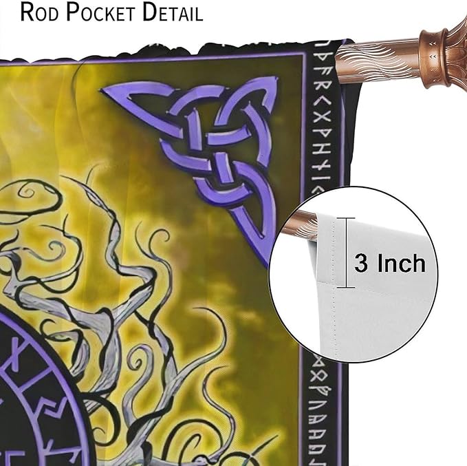 Viking Blackout Curtains Scandinavian Pirate Totem Mythology Golden Tree of Life Printed Curtain Bedroom and Living Room Decoration Blackout Curtains W42 * L54 Inch