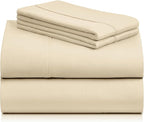 LuxClub Twin XL Sheets - Soft Kids Twin Bed Sheets for Boys and Girls, 3 PC Deep Pockets Wrinkle Free Kids Fitted Sheets Machine Washable Hotel Bedding Silky Soft- Cream Twin XL