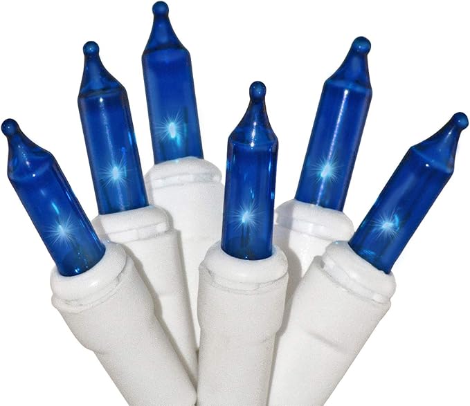 612 Vermont 100 Blue Christmas Lights on a White Wire String, UL Approved, Indoor/Outdoor Use, 18’ of Lighted Length, 20’ of Total Length