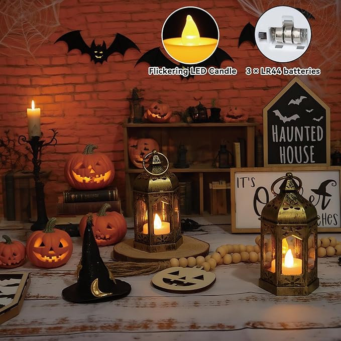 8Pcs 5-inch Mini Lanterns Centerpieces for Table, Baby Shower Decorations, Vintage Small Lantern for Halloween Decorations, Party Lights for Enchanted Forest Decorations, Wedding Decor, Brushed Brass