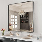 LOAAO 28X32 Inch Black Metal Framed Bathroom Mirror for Wall, Matte Black Bathroom Vanity Mirror Farmhouse, Anti-Rust, Hangs Horizontally or Vertically