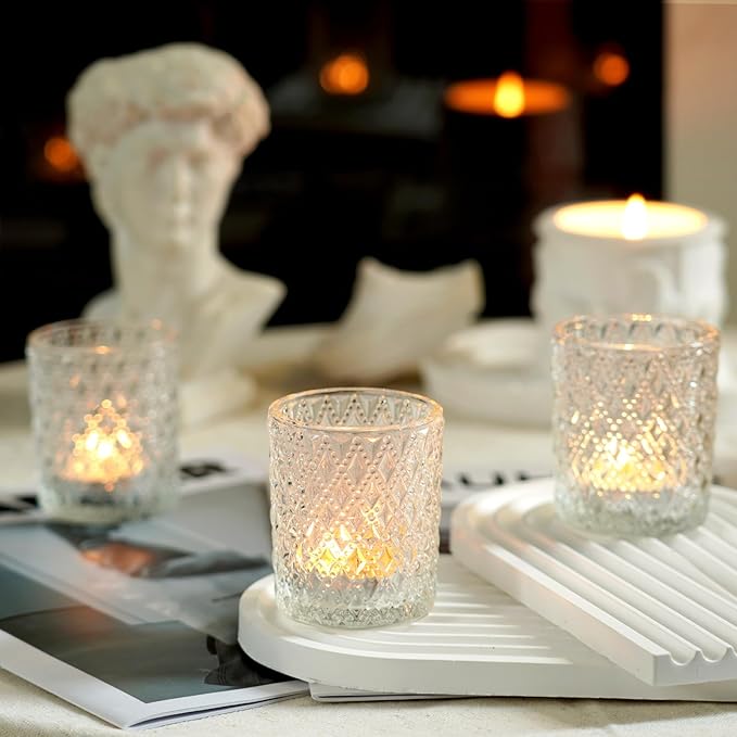Homemory 24 Pack Clear Glass Votive Candle Holders, Tealight Candle Holder, Vintage Candle Holders Bulk for Table Centerpieces, Christmas, Baby Showers, Birthday, Wedding, Party
