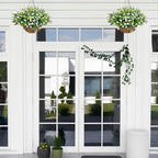 Artificial Hanging Flowers Basket for Outdoor, 16 Fake Flowers Look Real UV Resistant, Faux Hanging Plants for Porch, Balcony, Patio, Garden, Spring Summer Decor,White