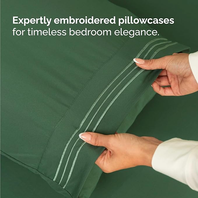 Twin Size 3 Piece Sheet Set - Comfy Breathable & Cooling Bed Sheets Set - Hotel Luxury Bedding for Women, Men, Kids, Teens, Boys & Girls - Deep Pockets, Soft, Wrinkle Free - Oeko-Tex - Emerald Green