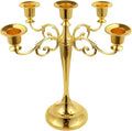 5-Candle Metal Candelabra 10.2 Inch Tall Candlestick Candle Holders for Home Decor Wedding Christmas Church Halloween Party, Gold