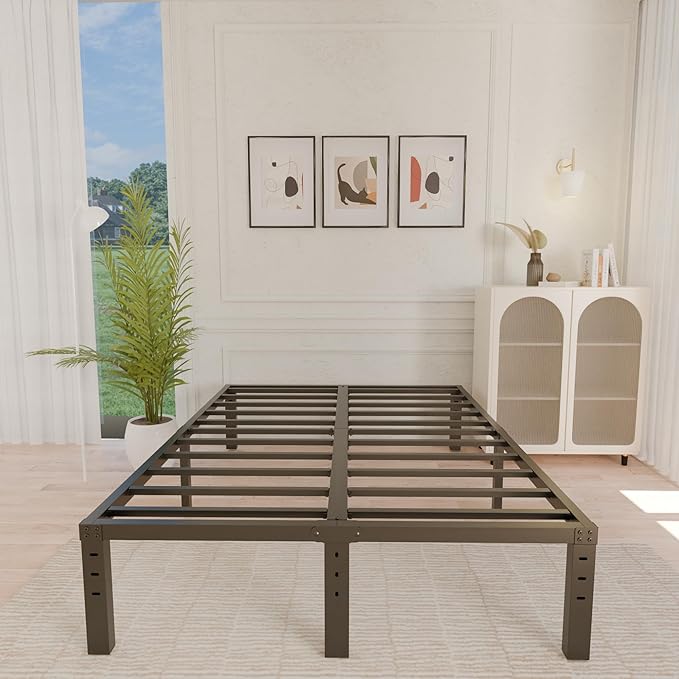 ALDRICH 14 Inch Metal Bed Frame Queen Size - Double Black Basic Steel Slats Platform, Easy Assembly Heavy Duty Noise Free Bedframes, No Box Spring Needed