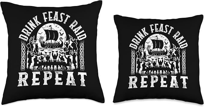Viking Drink Feast Raid Repeat Vikings Lover Scandinavian Wa Throw Pillow