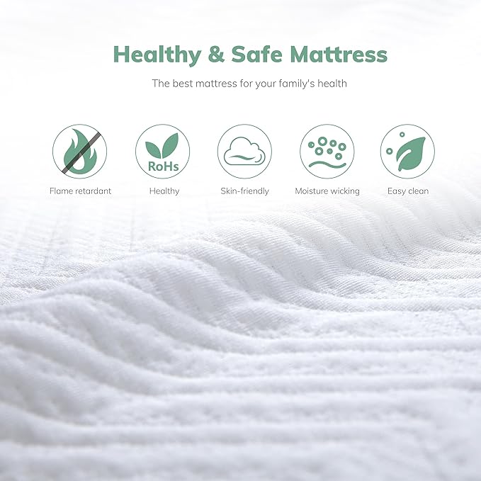 EGO White 10 inch King Memory Foam Mattress, Gel Green Tea Mattress Bed in a Box, CertiPUR-US Certified, 76"x80", Medium Firm