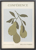 Bloomingville Wood Framed Textured Paper Wall Decor with Pears and Conference Design, Multicolor