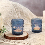 48 Pack Votive Candle Holders for Wedding, 2x2.5in Blue Vintage Glass Tea Light Candle Holders for Baby Shower, Tealight Candle Holder Decor for Home Table Centerpieces