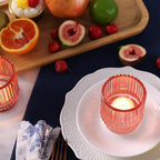 8 Pcs Large Lavender Votive Candle Holders, Tealight Ribbed Candle Holders Glass, Brildal Shower Table Decor,Wedding Centerpieces Table Decorations