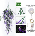 Artificial Hanging Plants with Lights Fake Monkey Plants Wall Decor Fake Outdoor Hanging Plants Hanging plants for Room Wedding Proch Yard Outdoor Home Wall Kitchen Bathroom Indoor Decoration(Purple)