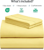 LuxClub 4 PC Sheet Set Bed Sheets Deep Pockets 16" Eco Friendly Wrinkle Free Cooling Machine Washable Hotel Bedding Silky Soft - Lemon Full