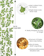 JACKYLED 84Ft 12 Pack Artificial Ivy Garland Fake Plants, Ivy Vines Leaves with CE Certified 80 LED String Lights, Hanging Ivy Lights for Bedroom Garden Party Wall Room Decor