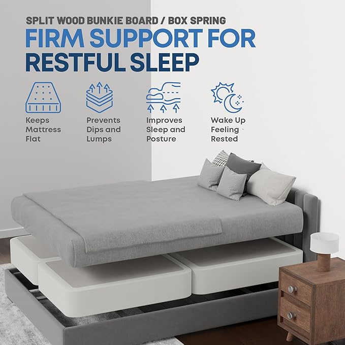 Nutan Inch Sturdy Box Spring for Mattress Support-Durable and Fully Assembled, Natural Wood King(Fold), White, 8" Foundation