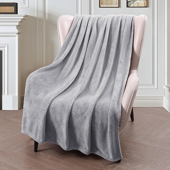 Exclusivo Mezcla Fleece Throw Blanket for Couch, Sofa, 300GSM Super Soft and Warm Blankets, Light Grey Throw All Season Use, Cozy, Plush, Lightweight, 50x60 Inches