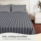 LuxClub 4 PC Queen Size Sheet Set Bed Sheets, Breathable Luxury Deep Pockets 16" Wrinkle Free Cooling Sheets Machine Washable Hotel Bedding (Queen, Striped Light Grey)