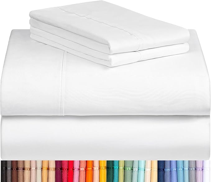 LuxClub 4 PC King Sheet Set, Deep Pockets Wrinkle Free Cooling Bed Sheets Hotel Bedding for Women, Men, Kids & Teens, Includes 1 Fitted Sheet, 1 Flat Sheet and 2 Pillowcases - Silky Soft White