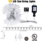 Star String Lights Plug in - 33 ft 100 LED Star Fairy String Lights with Remote and Timer, Waterproof for Bedroom Porch Wedding Party Patio Garden Tent Indoor Outdoor Décor, Warm White