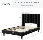 Allewie Twin Bed Frame/Velvet Upholstered Bed Frame with Vertical Channel Tufted Headboard/Strong Wooden Slats/Platform Bed Frame/Mattress Foundation/Box Spring Optional/Easy Assembly/Black