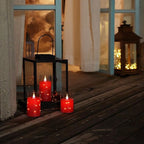 Homemory Flickering Flameless Candles with String Lights, Battery Operated Candles, Embedded String Lights LED Candles, Unbreakable Plexiglass Candle with Remote, Set of 3, Red