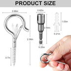 48 PCS Q-Hanger Hooks, Screw Hooks for Outdoor String Lights, Safety Buckle Design Cup Eye Hook for Hanging Christmas Lights, Plants, Mounted on Wall Ceiling, Include 1 Wing Nut Driver, Silver