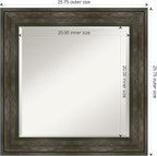 Amanti Art Brown Bathroom Mirror for Over Sink, 26x26 Rail Rustic Char Square Vanity Mirror, Medium Country Rustic Frame, Hangs Horizonally and Vertically, Bathroom Wall Decor, Beveled Edge