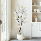 Faux White Cherry Blossom Tree 6.5ft(84in)Tall Artificial Plant Indoor Decor Handmade Natural Fake White Flower Tree for Wedding Realistic Cherry Plant in Pot for Home Living Room,Office Decor.