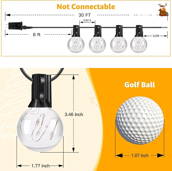 Ollny Christmas Lights 30FT 30Bulbs, RGBW Color Changing Outdoor Light, Plug in Remote Waterproof Shatterproof Timers G40 String Lights for Patio Balcony Porch Camping Deck Yard