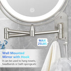 ALHAKIN 9" Wall Mounted Lighted Makeup Mirror, Rechargeable 1X/15X Magnifying Mirror with 3 Color Lights Dimmable, 360° Rotation, Nickel