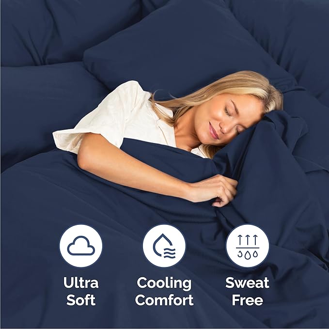 Queen 6 Piece Sheet Set - Comfy Breathable & Cooling - Ultra-Soft Hotel Luxury Bedding Set with 8-16 Inch Deep Pockets - 1 Flat & 1 Fitted Sheet & 4 Pillowcases - Wrinkle Free & Easy Care - Navy Blue