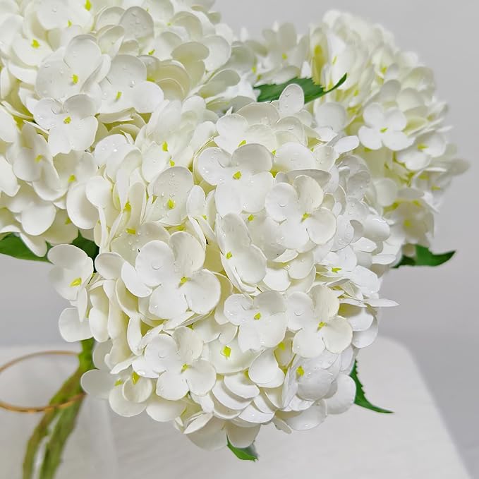 6 Pcs Real Touch White Hydrangea Artificial Flowers with Stems, Fake Silk Flowers for Outdoors, Artificial Flowers for Home Decor Wedding Bouquets Centerpieces Vase