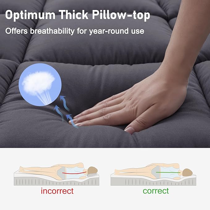 California King Mattress Topper Extra Thick Pillowtop Cooling Mattress Topper Plush Mattress Pad Cover Protector with 8-21 Inch Deep Pocket 3D Snow Down Alternative Fill Grey