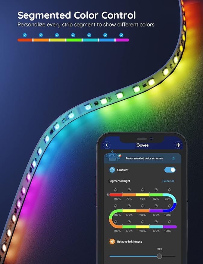 Govee 32.8ft LED Strip Lights RGBIC App Control, Smart LED Strips with Segmented Color Control Intelligent Color Picking, Music Sync LED Lights for Bedroom, Kitchen, Party, Home Decor (2x16.4ft)