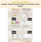 Over the Door Organizer, 5-Tier Extra Large Storage with 10 Pockets and PVC Label Pouches, 80 lbs Capacity Hanging Closet Organizer, Beige